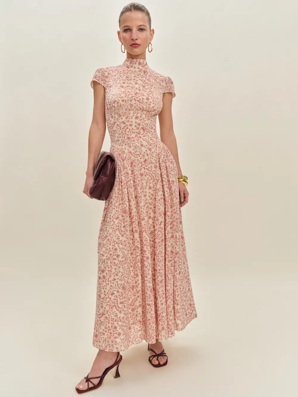 NEW Reformation Maven Floral High-Neck Cap Sleeve Dress in Corinne